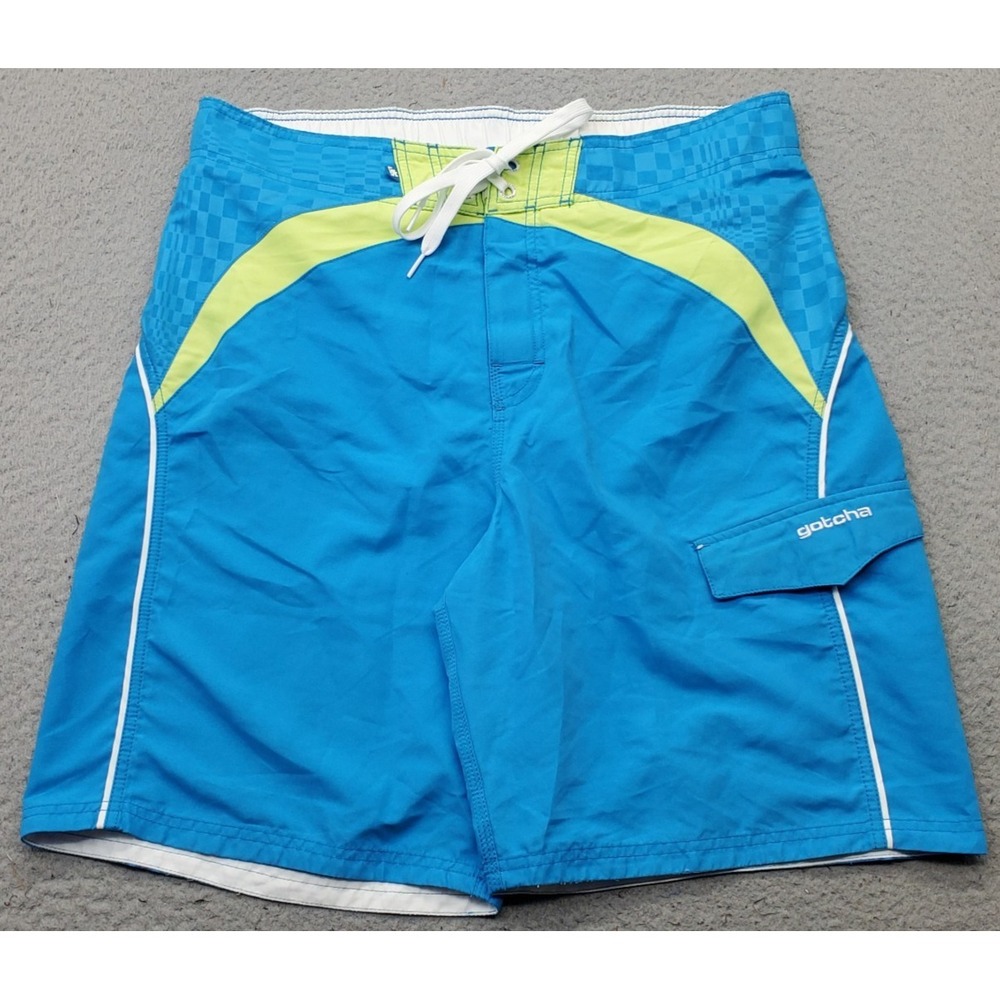 Gotcha Board Shorts Mens M Blue Mesh Lined Cargo Pocket Surf Surfing Water Polo